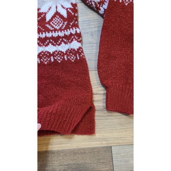Abercrombie & Fitch Cardinal Fair Isle Snowflake Mock Neck Sweater Womens XS - Picture 3 of 8